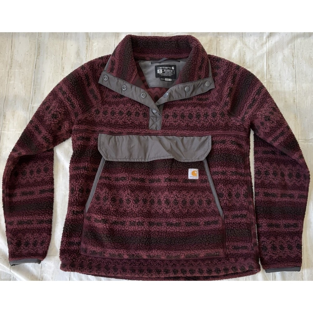 Women's Carhartt Relaxed Fit Fleece Quarter-Snap Pullover Sherpa Shirt Jacket Sm